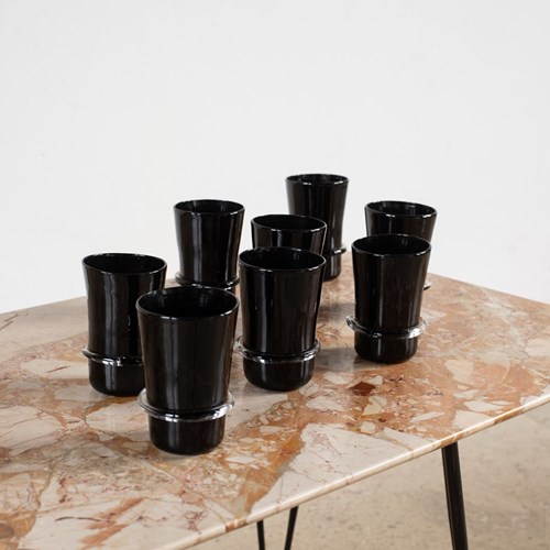 A Pair Of Vintage Hand-Blown Black Glasses, Murano C1960