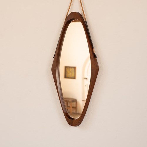 Large Eliptical Italian Mirror With Rope Hanger C1960