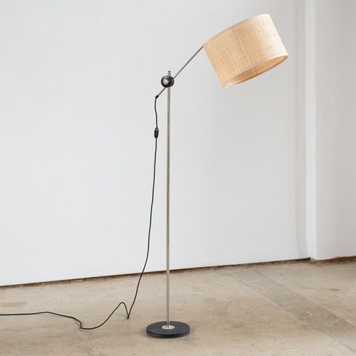 Chrome And Metal Floor Lamp With Raffia Shade