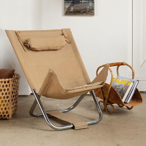 Chrome And Canvas Lounge Chair, Sweden C1970