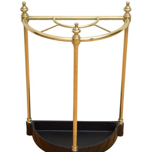 Edwardian Brass Umbrella Stand, Dog Tooth Tray, English C1900