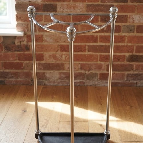 Art Deco Nickel Plated Demi-Lune Umbrella Stand With Five Divisions
