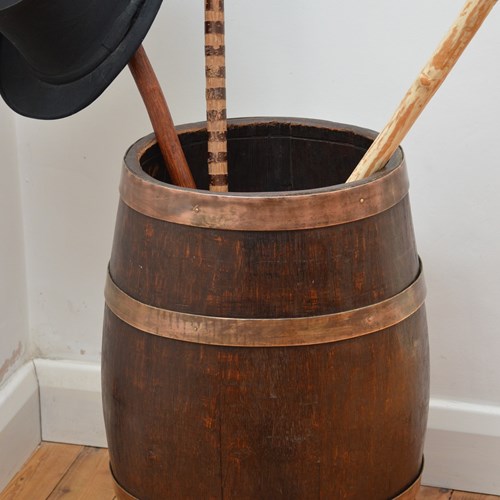 Victorian Oak Country House Coopered Barrel Umbrella Stand