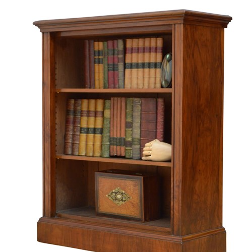 English Victorian Figured Walnut Open Bookcase