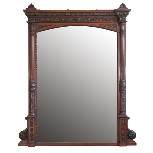 Monumental Oak Overmantle Mirror / Floor Standing Mirror H200m