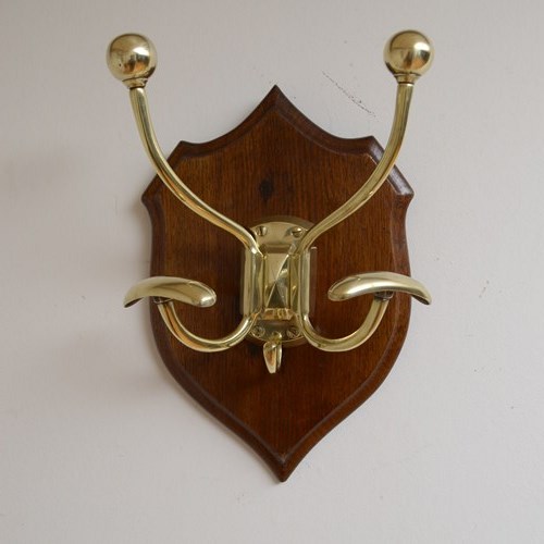 Victorian Brass And Oak Coat Hooks