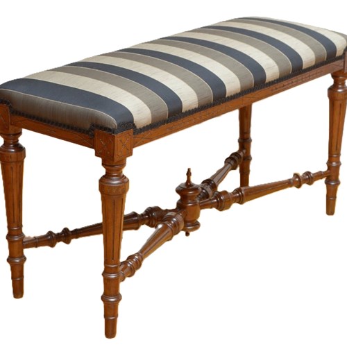 English Victorian Walnut Window Seat Duet Stool 