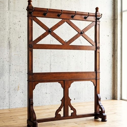 Gothic Revival Solid Oak Coat Stand, Pugin Style C1860
