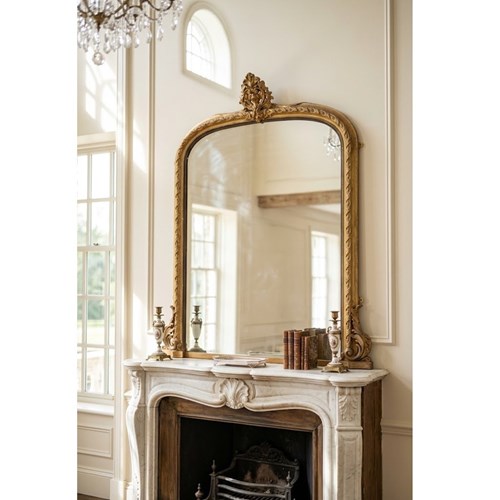 Antique Gilded Overmantel Mirror Arched Wall Mirror H155cm