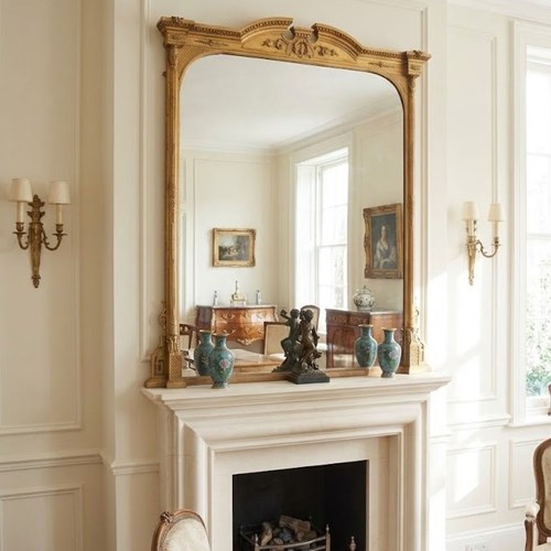 Large Antique Giltwood Wall Mirror Gilded Overmantel H169cm