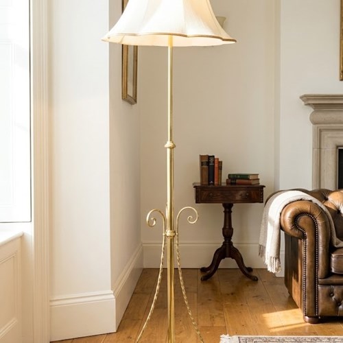 English Arts And Crafts Brass Standard Lamp, Height Adjustable Floor Lamp