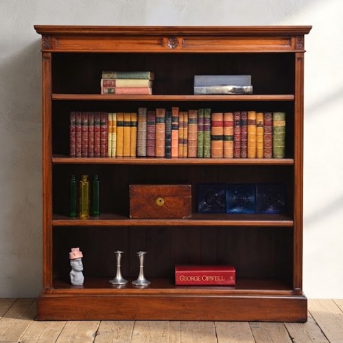 Late Victorian Walnut Open Bookcase With Adjustable Shelves
