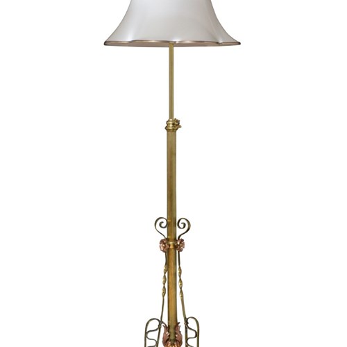  Art Nouveau Brass And Copper Height Adjustable Standard Lamp