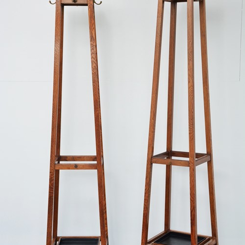 Pair Of English Solid Oak Hall Stands By Astrola C1930