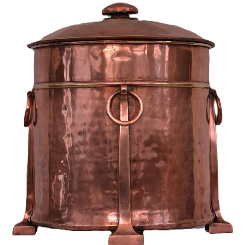 English Arts And Crafts Copper Coal Bin Log Bucket C1900s