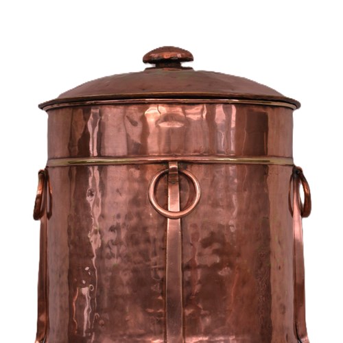 English Arts And Crafts Copper Coal Bin Log Bucket C1900s
