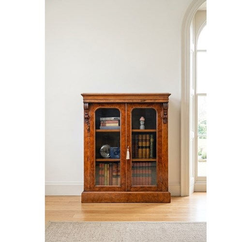 Victorian Figured Walnut Cabinet Bookcase