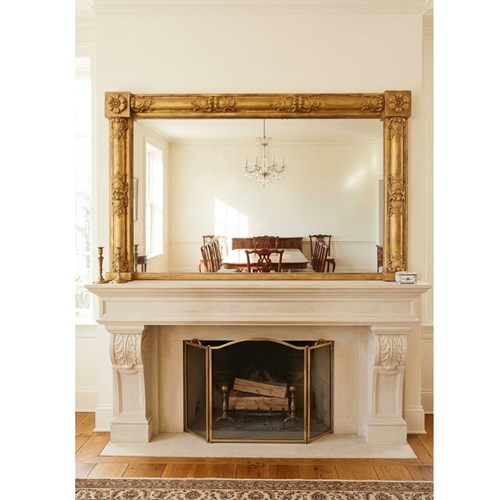 Antique 19Th Century Giltwood Overmantel Mirror 92.5X147.5Cm
