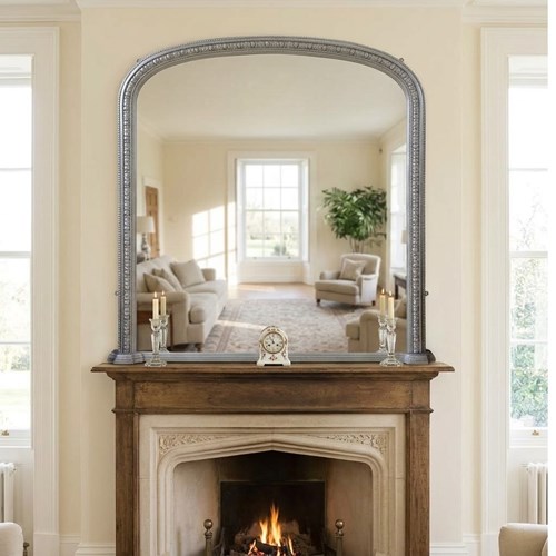 Arched Silver Wall Mirror Antique Overmantel H123cm