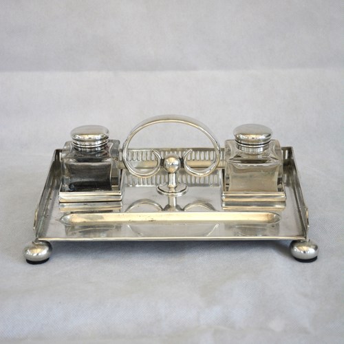 English Walker And Hall Silver Plated Ink Stand Desk Stand, Sheffield 1880S