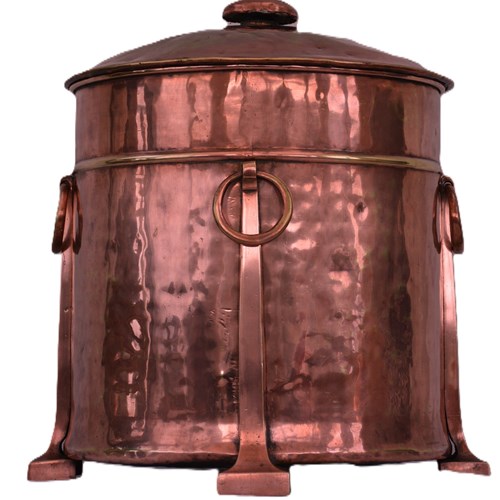 English Arts And Crafts Copper Coal Bin Log Bucket C1900s