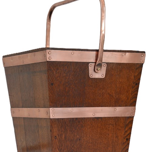 Victorian Solid Oak Coal Bucket Peat Bucket In Oak C1870s