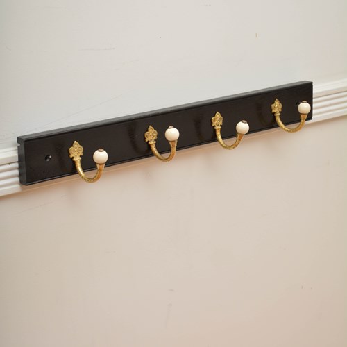 Ebonised Brass And Ceramic Coat Rack Coat Hooks