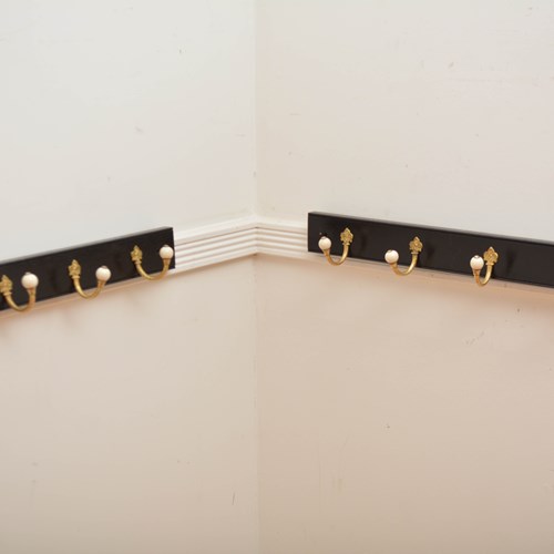 Pair Of Ebonised Brass And Ceramic Coat Rack Coat Hooks