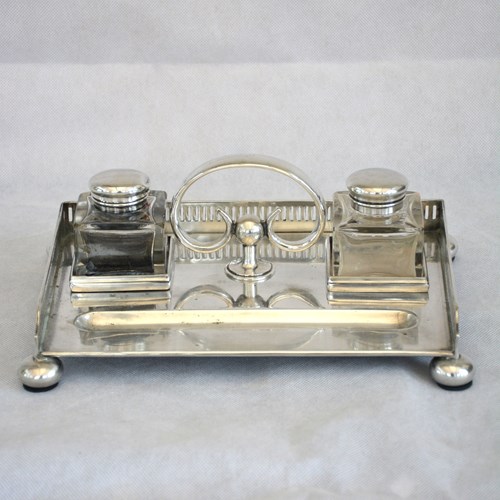 English Walker And Hall Silver Plated Ink Stand Desk Stand