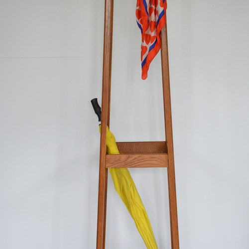 Mid Century Oak Coat Stand With Umbrella Holders And Drip Tray