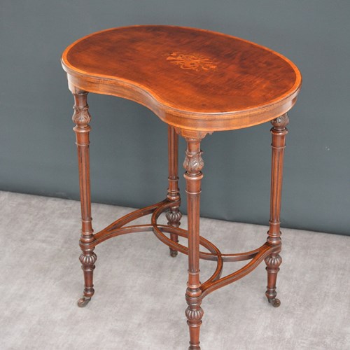 Exhibition Quality Edwardian Inlaid Mahogany Kidney Shaped Side Table