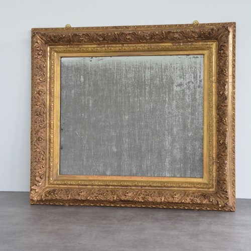French Gilded Wall Mirror With Foxed Glass, Restored 79X90cm