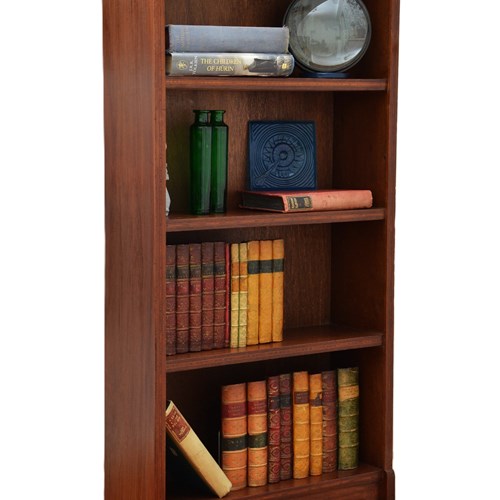 Slim Antique Edwardian Mahogany And Inlaid Open Bookcase