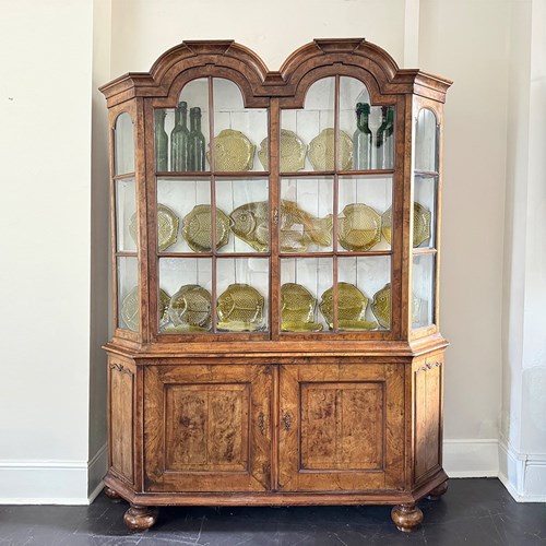 An 18Th C Dutch Walnut Veneered Double Dome Topped Display Cabinet