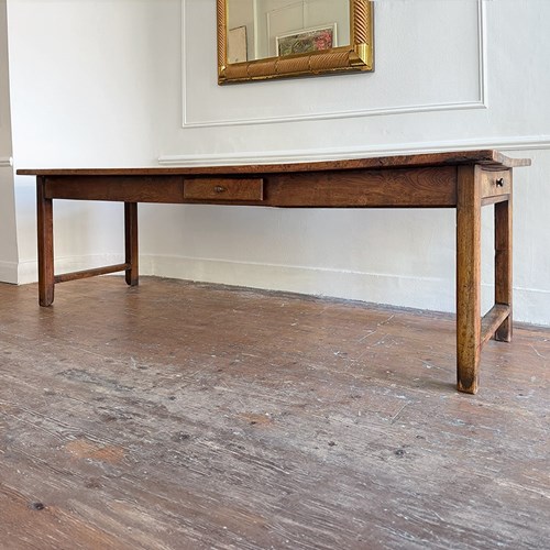 An Antique French Burr Elm Dining Table With Two Drawers