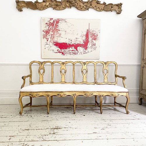 An 18Th C Venetian Giltwood & Decorated Sofa