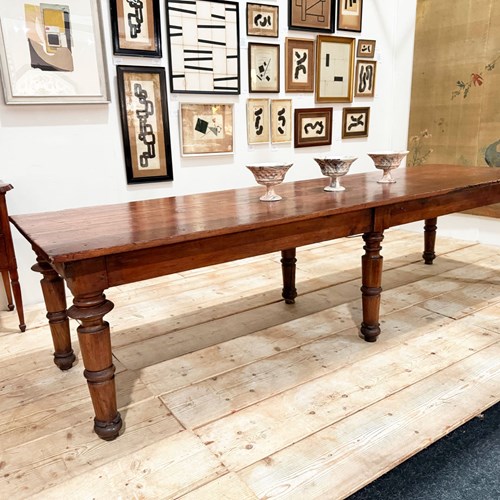 A Late 18Th C Italian Six Leg Pine Dining Table