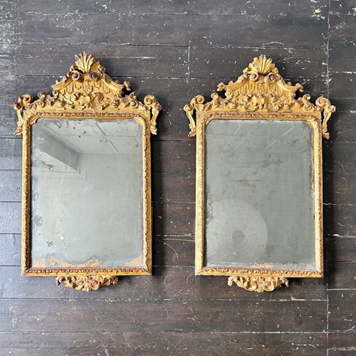 A Pair Of Very Fine 18Th Century Italian Giltwood Mirrors With Original Mercury 
