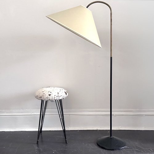 A 1950'S French Adjustable Brass Reading Lamp With Parchment Shade