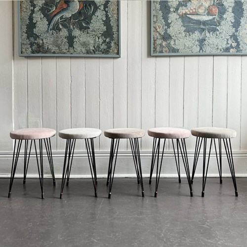 Five 1950'S French Stools With Distinctive Metal Legs - Sold Separately