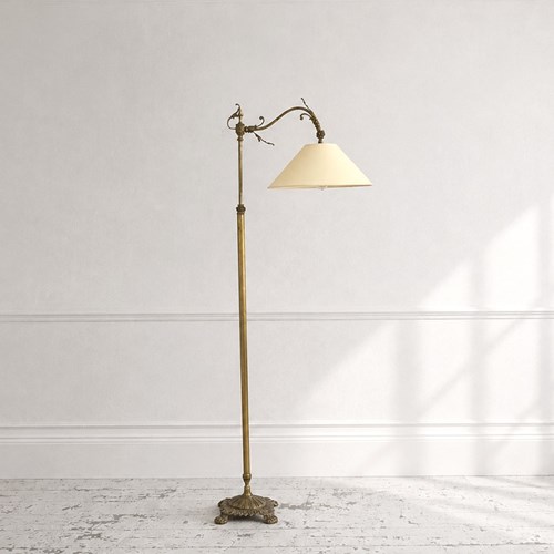 A 1950'S Spanish Brass Reading Lamp With Decorative Base & Lever