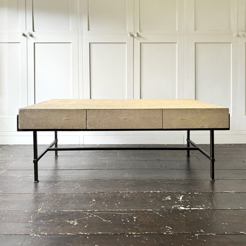 A Rare 1960'S Shagreen Three Drawer Coffee Table On Metal Base