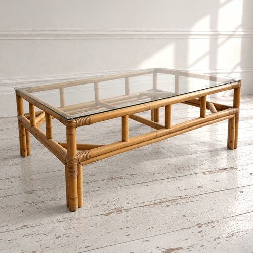 A 1970'S French Bamboo & Glass Coffee Table