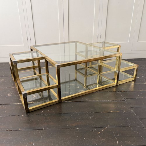 A 1970'S Italian Multi-Tiered Brass & Glass Coffee Table
