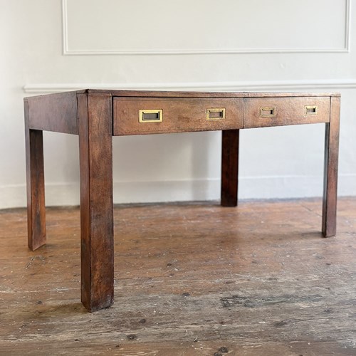 A 1960'S Italian Brown Two Drawer Leather Desk