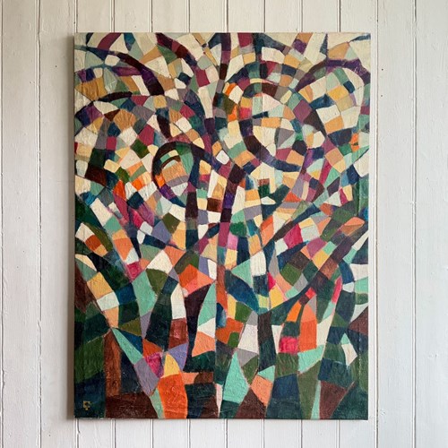 A 1970'S Multicolour Italian Geometric Oil On Canvas Abstract