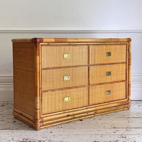 A 1970'S Vivai Del Sud Italian Rattan & Bamboo Six Drawer Sideboard