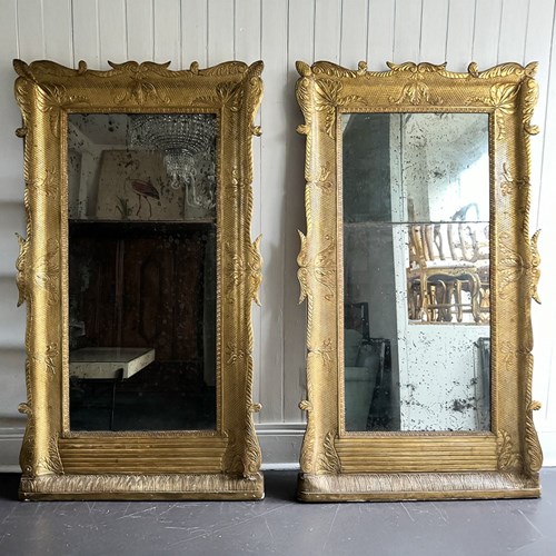 A Pair Of Early 19Th C Split Plate Gilt Wood Mirrors With Original Mercury Plate