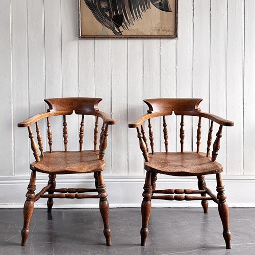 A Pair Of Late 19Th C Captain's Smokers Chairs