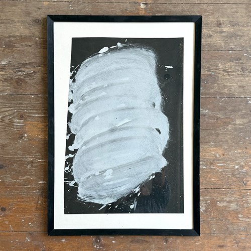 An Abstract White On Black Acrylic On Paper By Angel Darisio